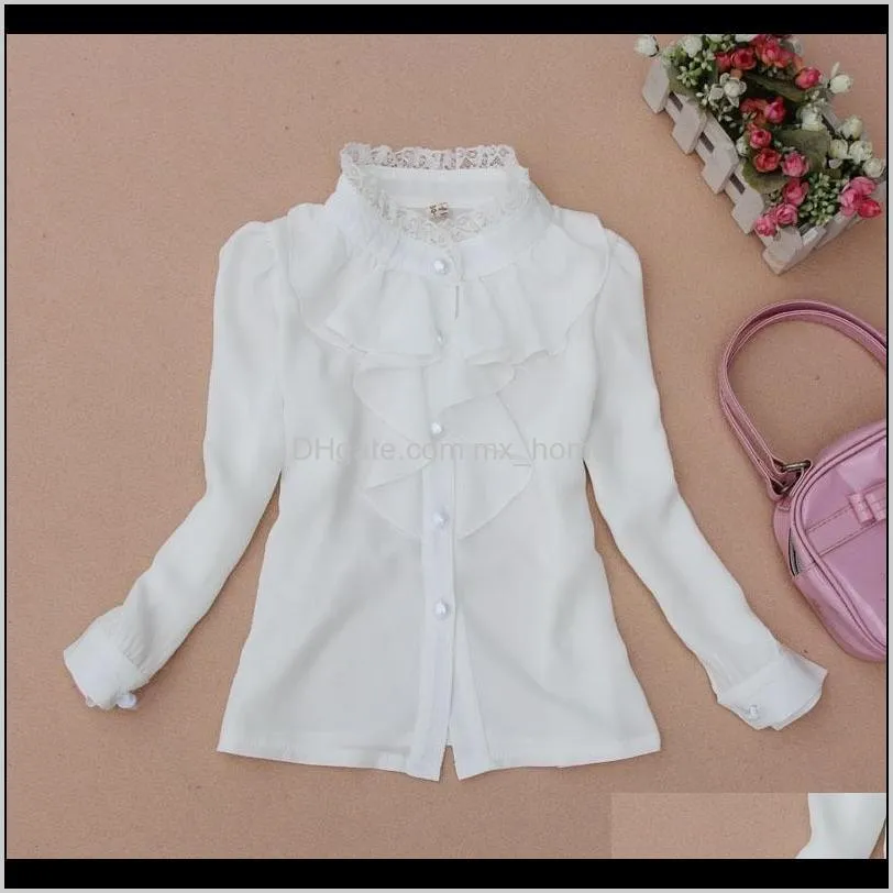 new delivery children kids baby white lace shirt 3-12year students girl clothes 210305