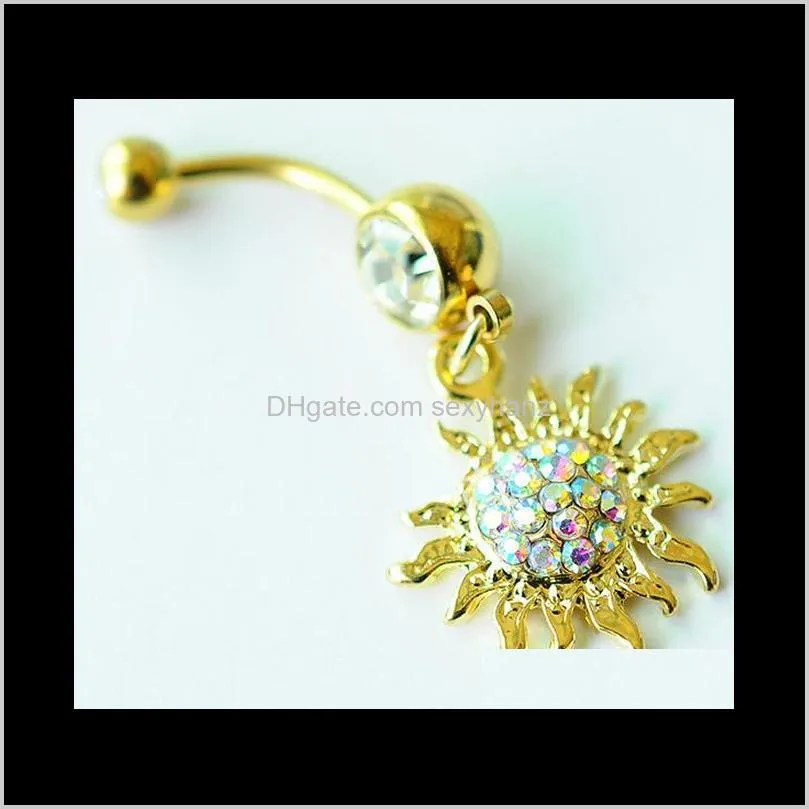 d0700 ( 1 color ) gold color sunflower navel button ring piercing body jewlery 1.6*11*5/8 belly ring body jewelry