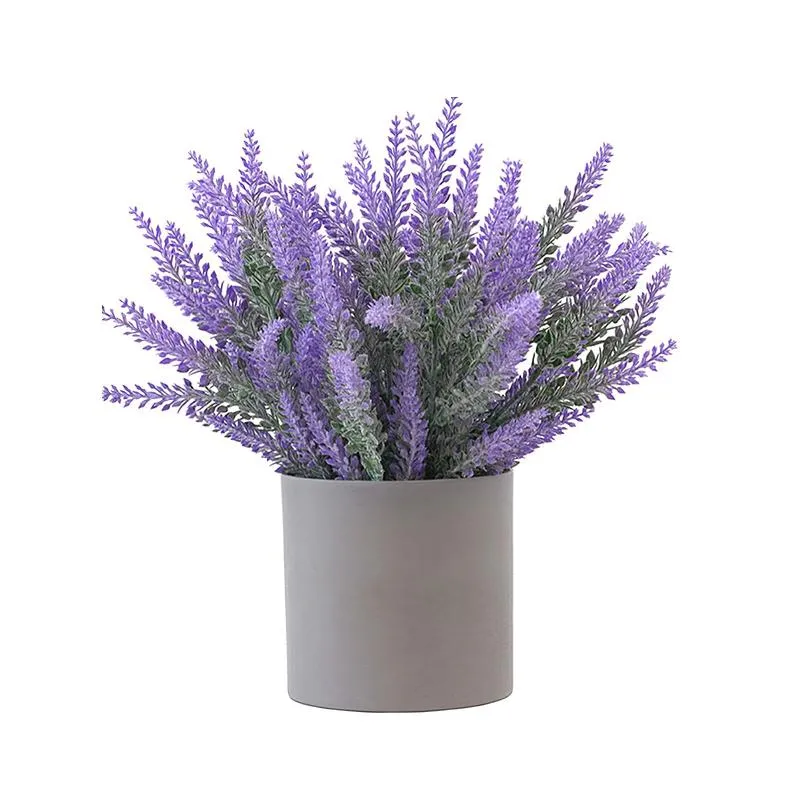 Couronnes De Fleurs Décoratives 1pc Plantes En Pot Artificielles En Plastique Fleur De Lavande Décoration Plante Avec Des Pots Pour La Maison Bureau Bureau Table Déco