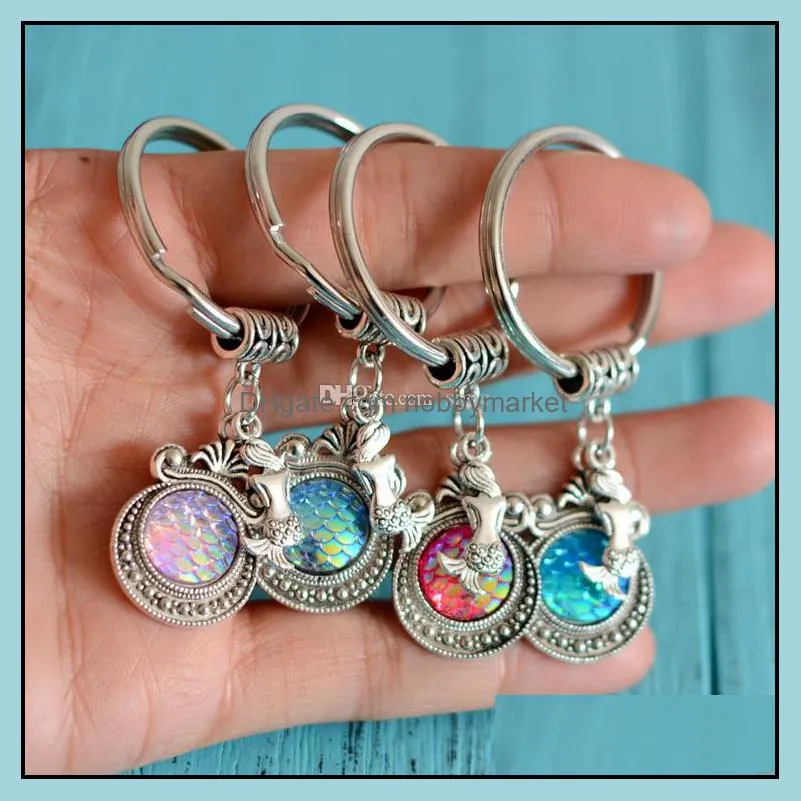 Fashion Drusy Druzy keychain Mermaid Key Rings Fish Scale Charms Keychain Car Keyring Jewelry For women Men JM03