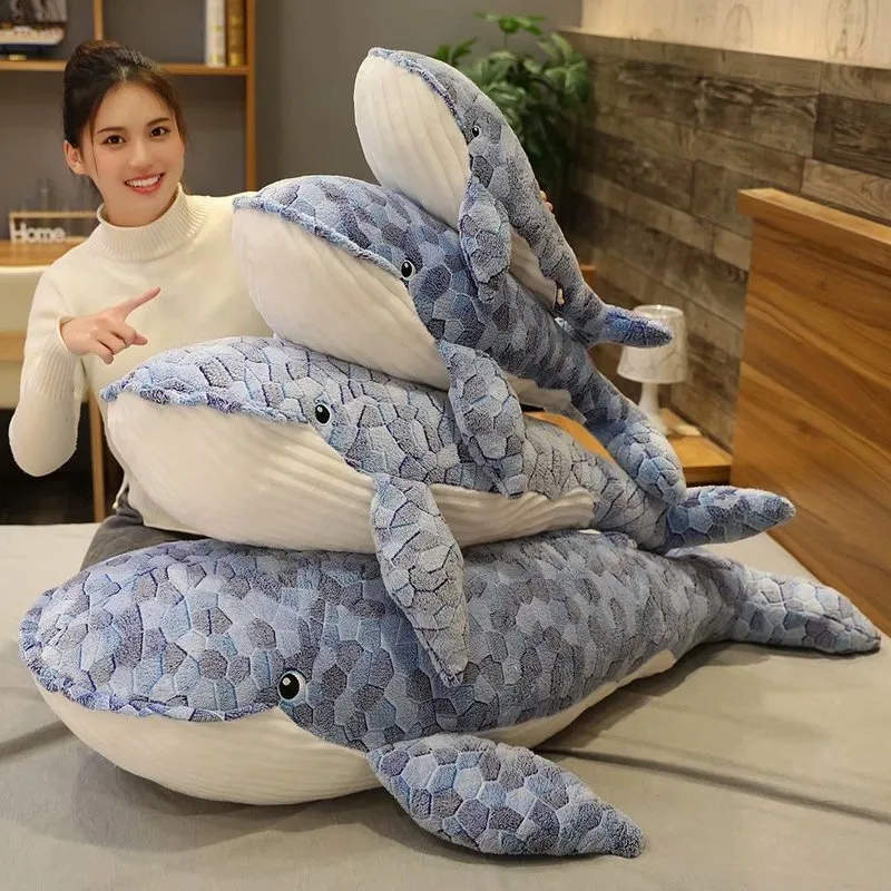 50-110cm Giant size Whale Plush Toy Blue Sea Animals Stuffed Toy Huggable Shark Soft Animal Pillow Kids Gift 220217