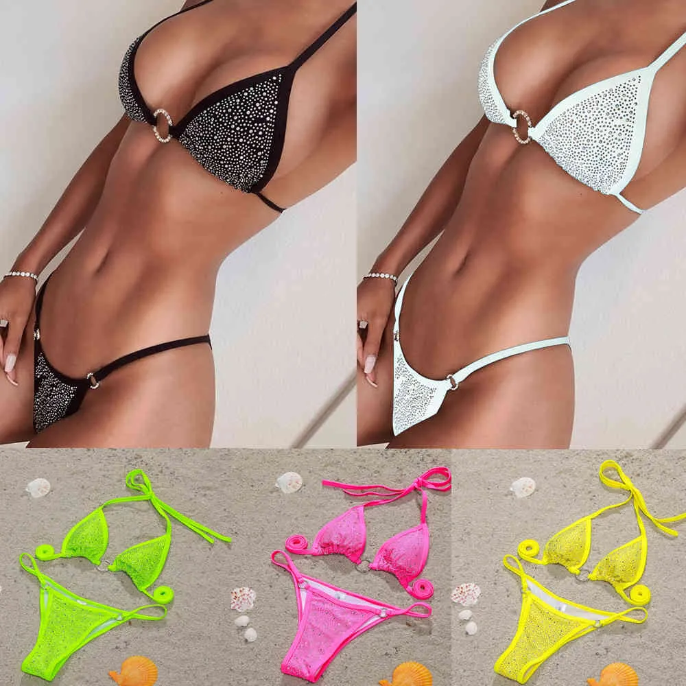 Sexiga bikini kvinnor swimswear med diamant kvinnlig bikini baddräkt 2021 strand bikini set bra kvalitet baddräkter x0522