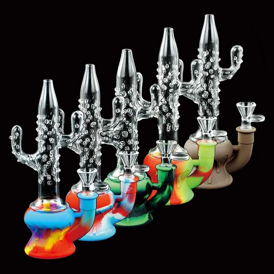 Vatten Rökning Rör Shisha Hookah Glas Bong Starigh Silikon Slang Joint Oil Rig Cactus Hookahs Höjd 8.4 "