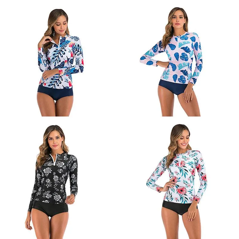 Conjunto sexy feminino estampado protetor solar manga comprida maiô biquíni biquíni feminino biquíni feminino verão ZL0492