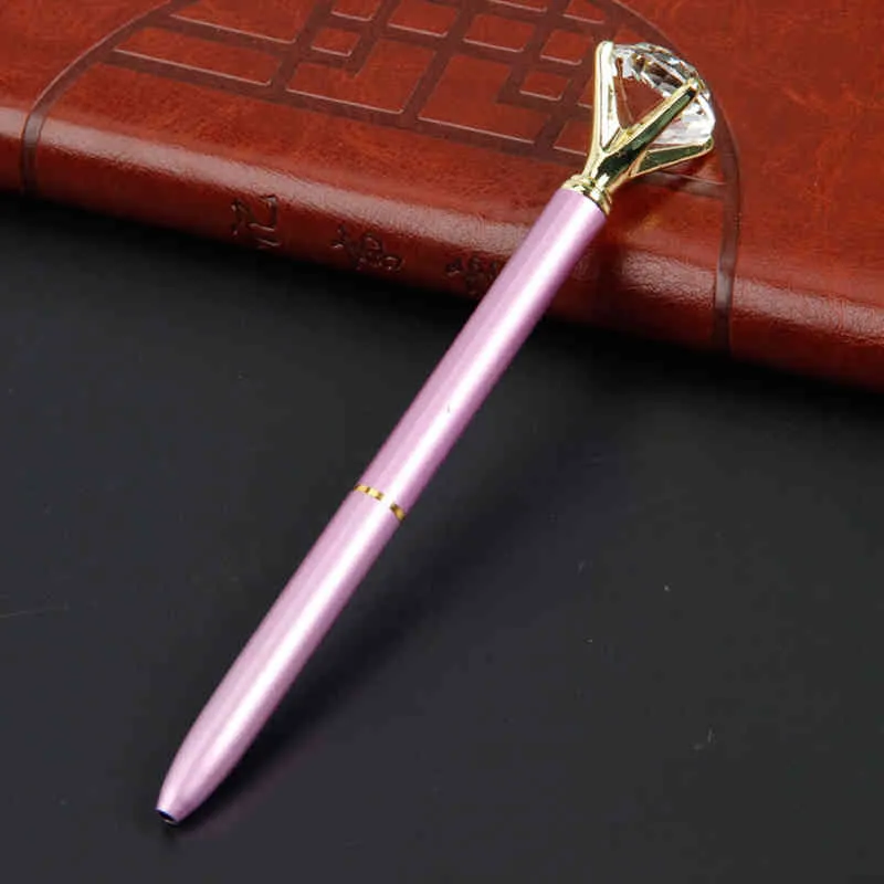 Crystal Glass Kawaii Ballpoint Pen Big Gem Ball Pens With Large Diamond Fashion School Office Supplies