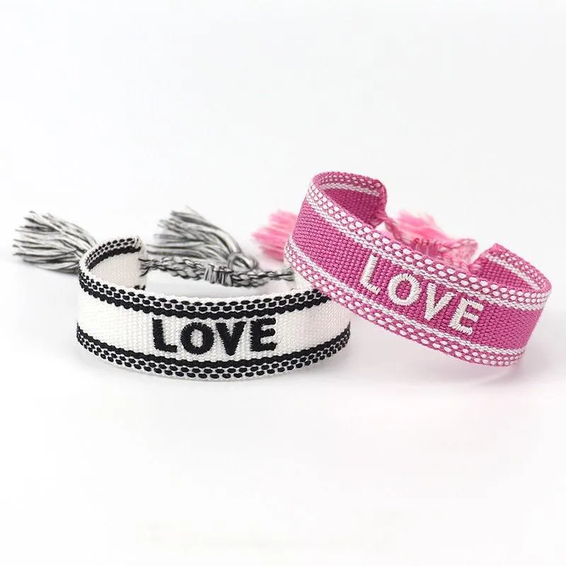 Charm Bracelets Handmade Embroidered Pattern Letter Braided Friendship Wrap Bracelet Rope Chain Wristband Lucky Jewelry Birthday Gift