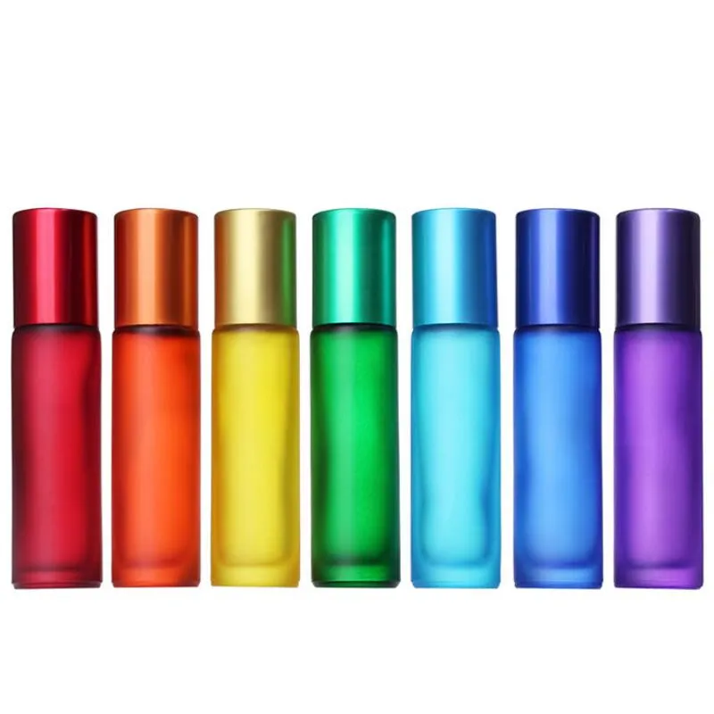 High Quality Blue/Green/Pink/Black/Amber Mini 10ml ROLL ON GLASS BOTTLE For Fragrances ESSENTIAL OILS Stainless Steel Roller Ball LX2868