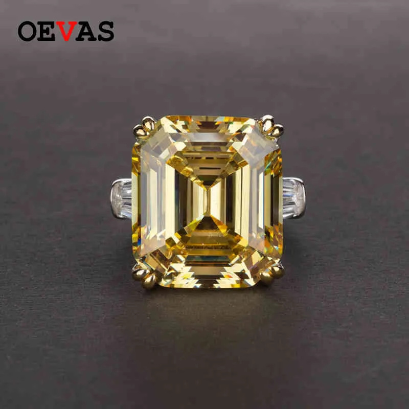 Oevas 100% S925 Sterling Silver Luxury Square Pink Yellow White High Carbon Diamond Wedding Rings för Kvinnor Party Fine Smycken