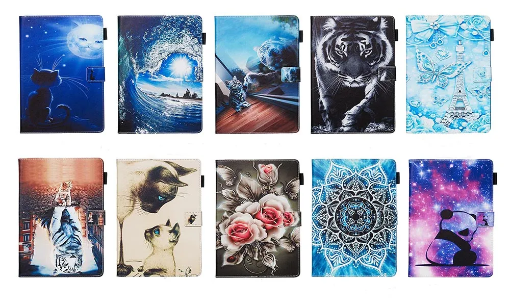 Leather flip Cases For Ipad 10.2 10.5 pro 11 air4 10.9 Air Air2 5 6 8 mini 1/2/3/4 /5 Tiger Butterfly Cat Sea Ocean Tower panda ID Card Slot cover