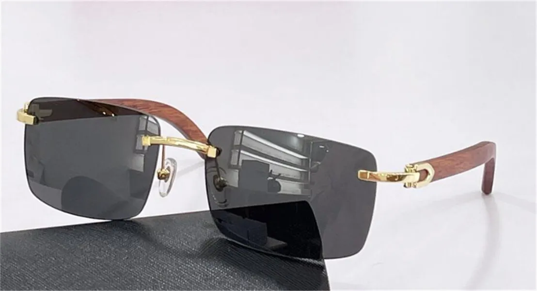 Ny mode design solglasögon och optiska glasögon 0228 kvadratiska ramlösa trä templen enkel mångsidig stil UV400 skyddsglasögon toppkvalitet