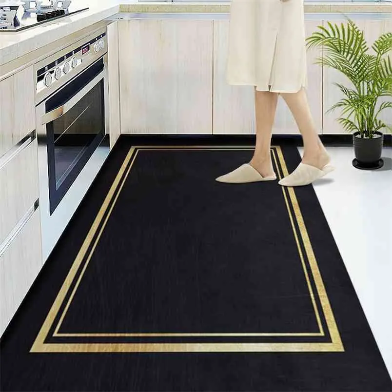 Anti-Slip Cuisine Tapis Noir Blanc Marbre Mer vague Imprimé Paillasson Tapis De Sol Tapis pour Salon Salle De Bains Tapis 210917