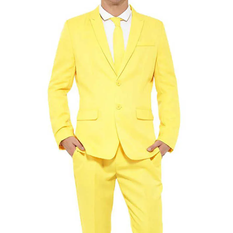 노란색 슬림 적합 남자 댄스 무대 남자 친구에 대 한 정장 소년 2 조각 웨딩 턱시도 슈팅 된 옷깃 사용자 정의 남성 패션 groomsmen 세트 x0909