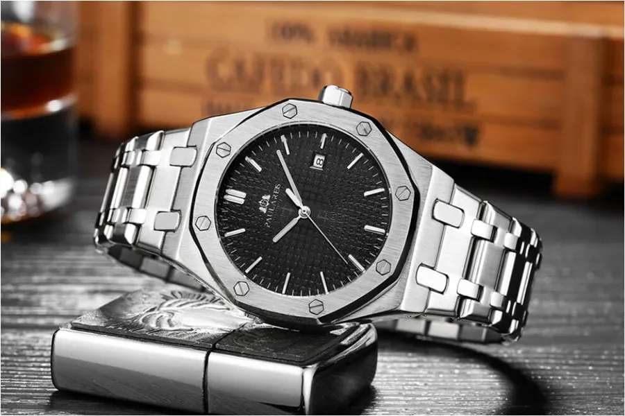 Mens Stainless Steel Rose Gold Quartz Watch Luxury Fashion