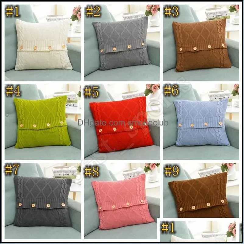 Knitted Pillow Case Cover European Crochet Button  Sofa pillowcase Car Cushion Cover Home Decor Christmas Gifts 45*45cm ZZA1171