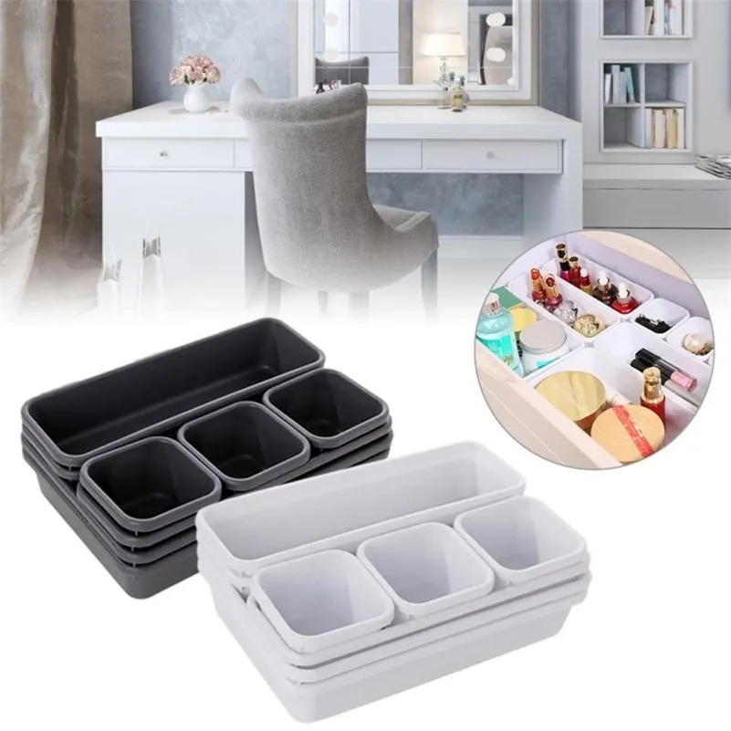 8 teile/satz Home Schublade Organizer Box Lagerung Tabletts Box Büro Lagerung Küche Badezimmer Schrank Schmuck Make-Up Schreibtisch Organisation 210331