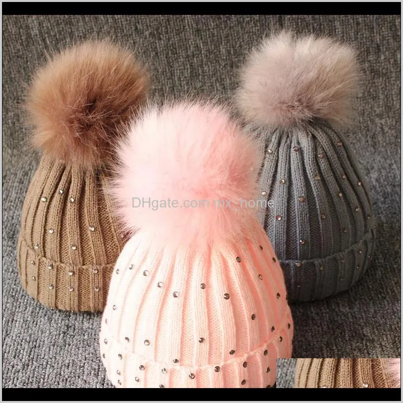 infant knit cap baby girls crochet hats kids designer sequins fur pompom solid caps outdoor slouchy beanies toddler 