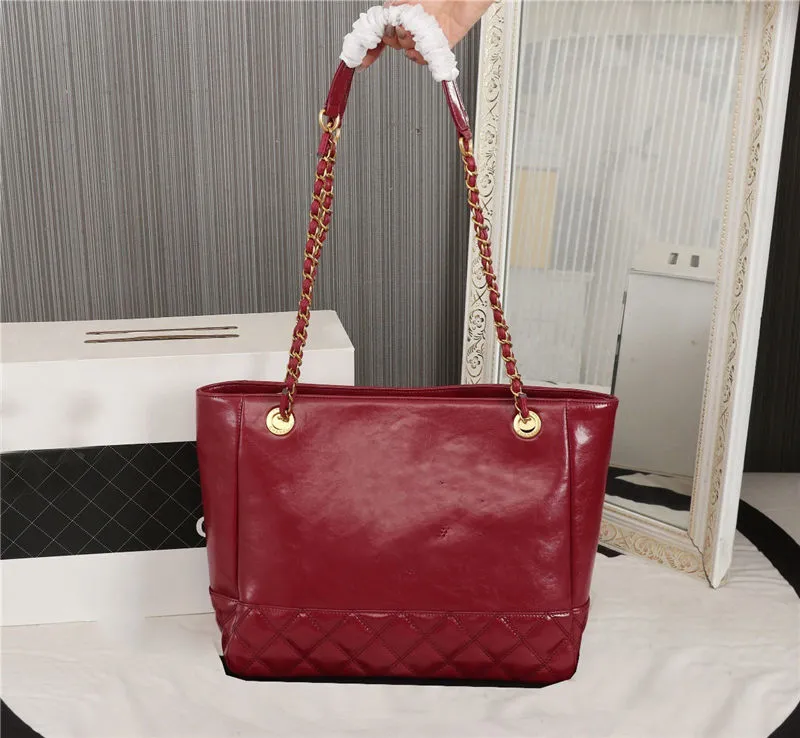 Chain Shoulder Tote Bag Purse Red Caviar Skin Leather Size:36*27*13CM