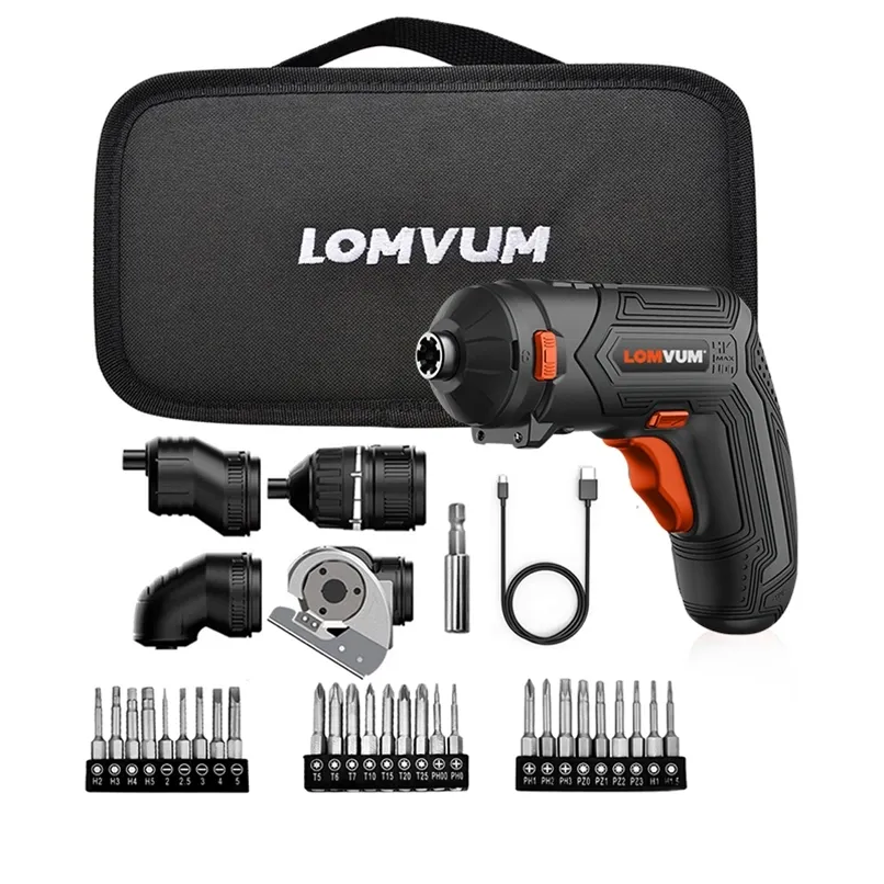 Lomvum Mini USB Uppladdningsbar elektrisk skruvmejsel Set 4V Cordless Skruvmejsel Set 4 huvudbyte Multifunktionell skruvmejsel 211029