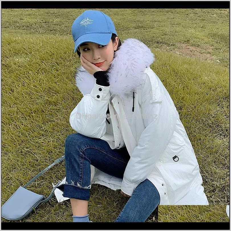 new down jacket female 2021 long section parker wind korean version loose large size long sleeve hooded woolen cotton coat
