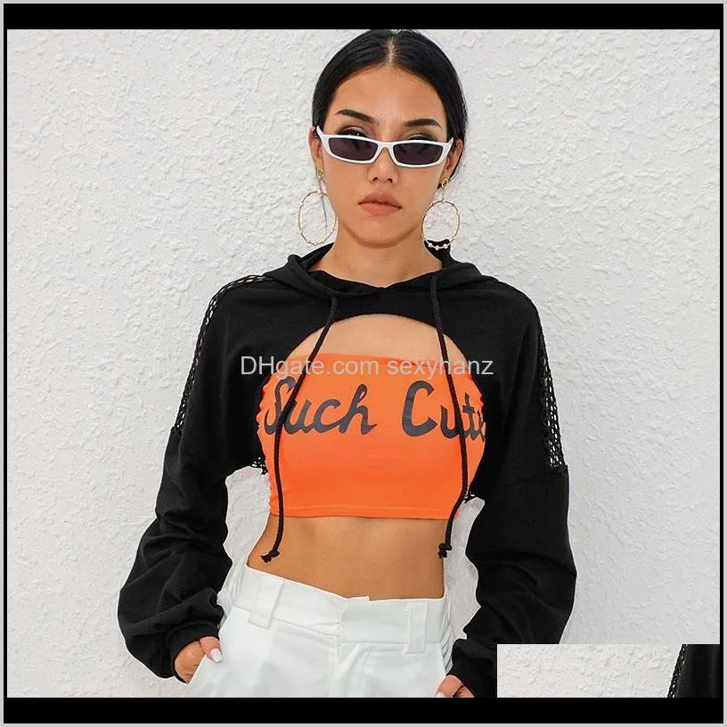 women club party long sleeve knitted sexy fish net hoodie crop tops hollow out womens sweater