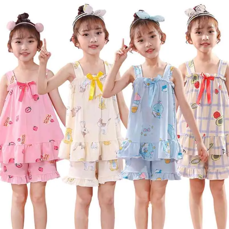 Девочки Pijamas Kids Set Enfant Sleekwurs Детская пижама наборы одежды Мультфильм Pajamas 6 8 10 12 14 YRS Лето 210915