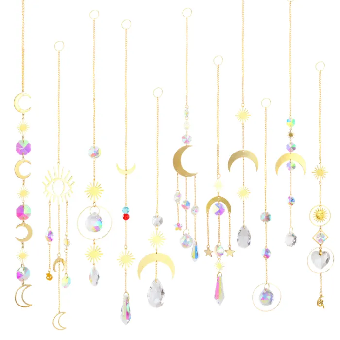 Moon Crystals Suncatcher Hanging Beads Pendant Colorful Crystal Chandelier Wall Window Prism Ornament for Garden Window Car Wedding Plants