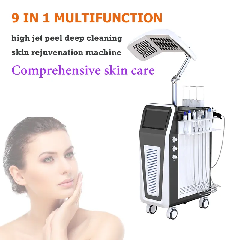 Multifunctionele schoonheid apparatuur 9 in 1 hydrodermabrasie zuurstof gezichtsstraal spuitmachine water peeling hydro acne behandeling huid resurface