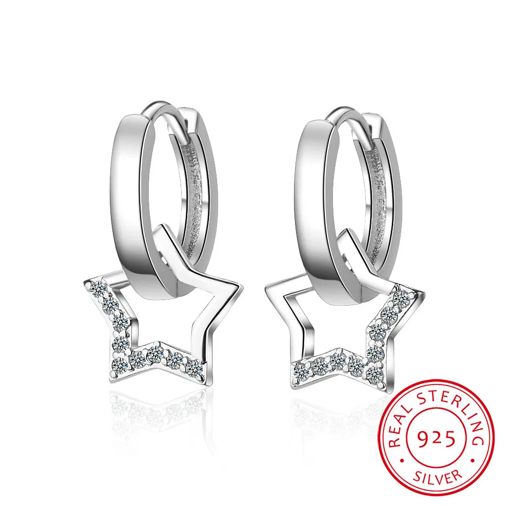 Real 925 Sterling Silver Hollow Star Hoop Earrings For Women sterling-silver-jewelry Small Creole Earring Boucle d'oreille