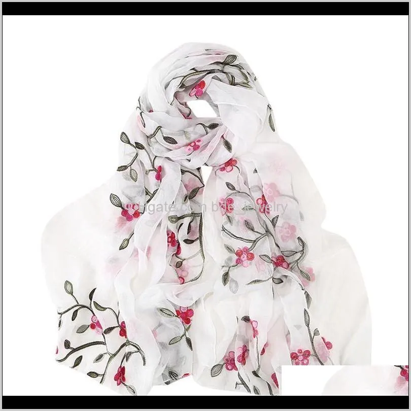 women embroidery chiffon scarf hijab scarf shawl muslim hijabs floral print solid color silk scarves 2021 bufanda mujer
