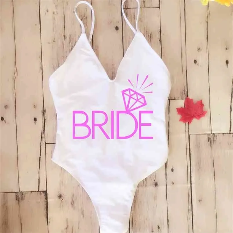 끈 패딩 섹시한 수영복 BRIDE SQUAD 여성 여성 융합 수영복 Backless 화이트 팀 BRIDE Bather Monokini 비키니 210630