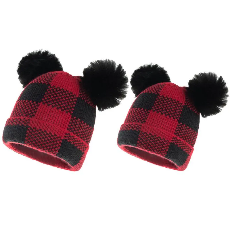 Czapki Kapelusze 2021 Zima Platforma Baby Christmas Hat Futro Ball Pictuent-Child Dziecko Dzianiny 2 sztuk Ciepła Beanie Dla Mom Prezenty