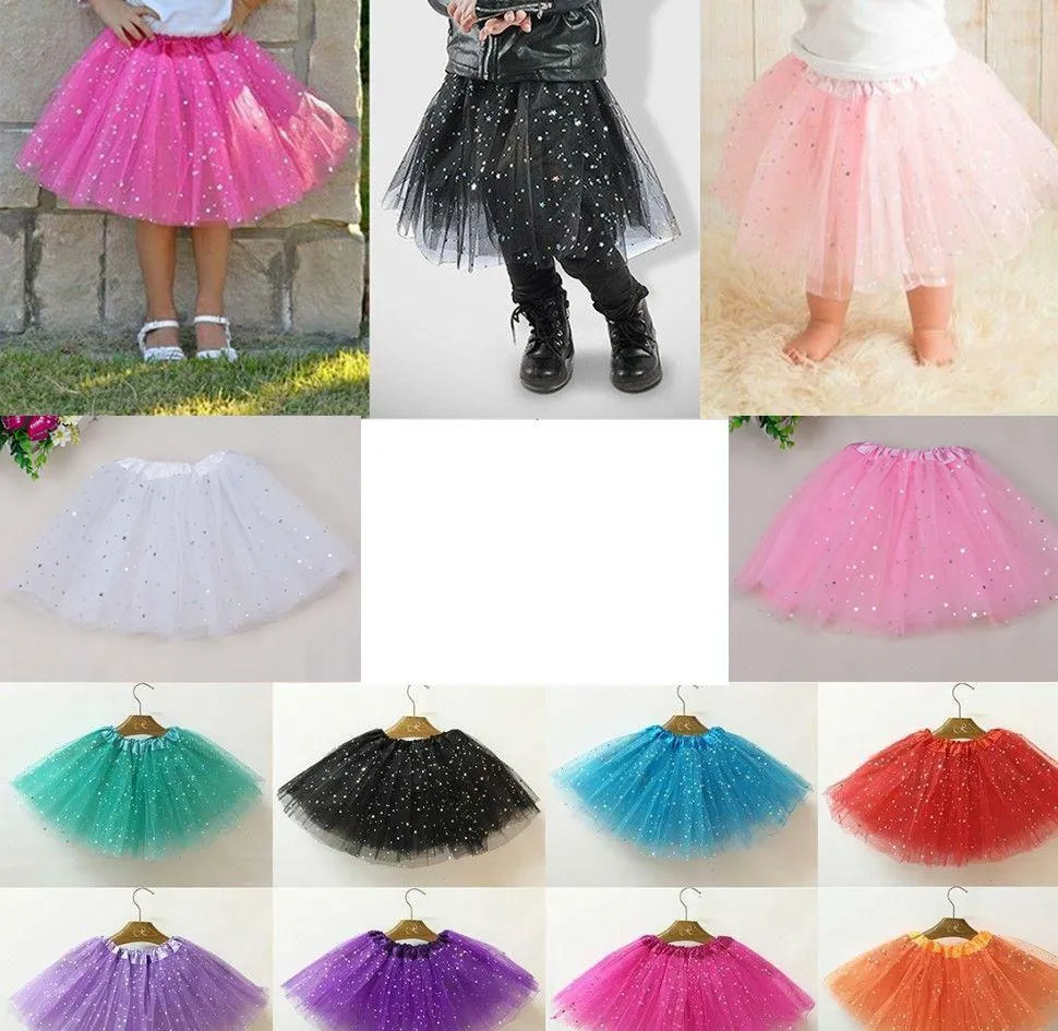 2022 Ragazze Sparkle Glitter Paillettes Stelle Danza Balletto Tulle Tutu Gonna Abito da principessa con 3 strati di tulle tutu bambino 8 colori disponibili