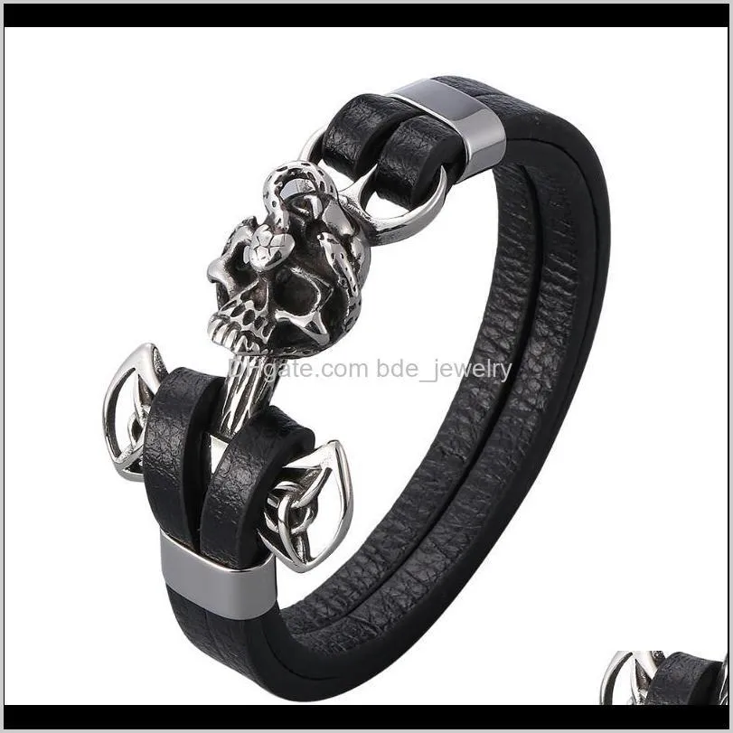 vintage anchor leather bracelet men jewelry easy hook stainless steel buckle bangles gifts