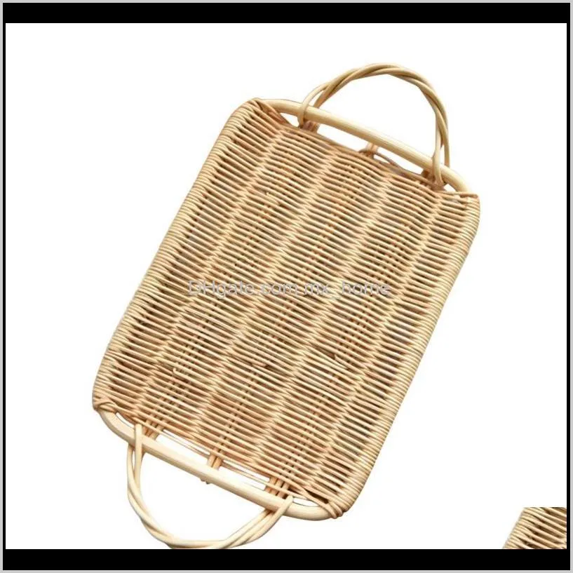 rattan tray double ear handmade bread basket tea dessert plate fruit breakfast multipurpose weaving tableware storage baskets