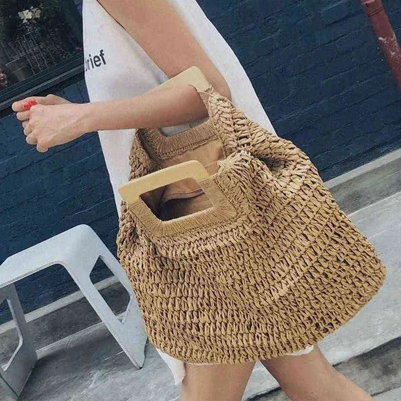 Сумки для покупок Сумка Урожай Богемская соломенная сумка для женщин Летняя Большая емкость Пляж Rattan Handmade Kintded Travel BolsAs220307
