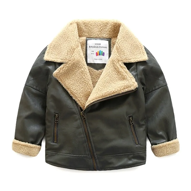 Winter Warm Mode 3-8 10 12 jaar Teenage Black Faux Lederen Kids Baby Jongens Plus Velet Verdikking Lederen Jas Uitloper 210701