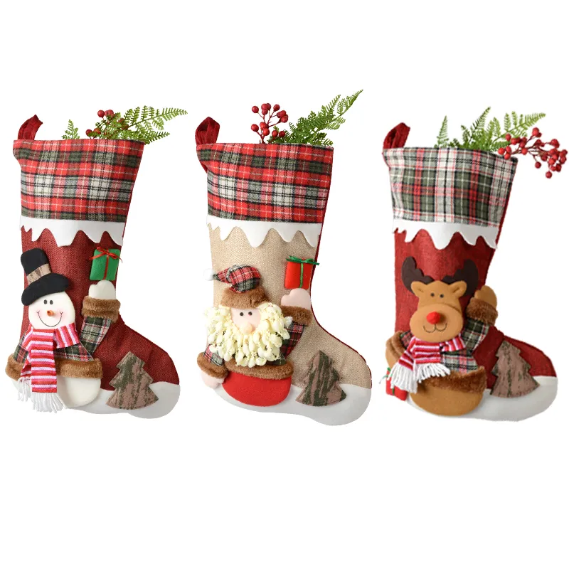 Yaratıcı Karikatür Noel Hediyesi Çorap Noel Baba Kardan Adam Elk Süslemeleri Yüksek Kaliteli Üretici Toptan Satış
