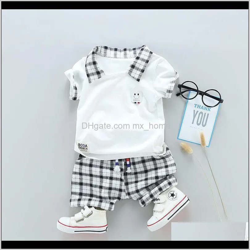 baby boy clothes fashion plaid shirt fake two pieces shirts black white plaid pants boys clothing sets