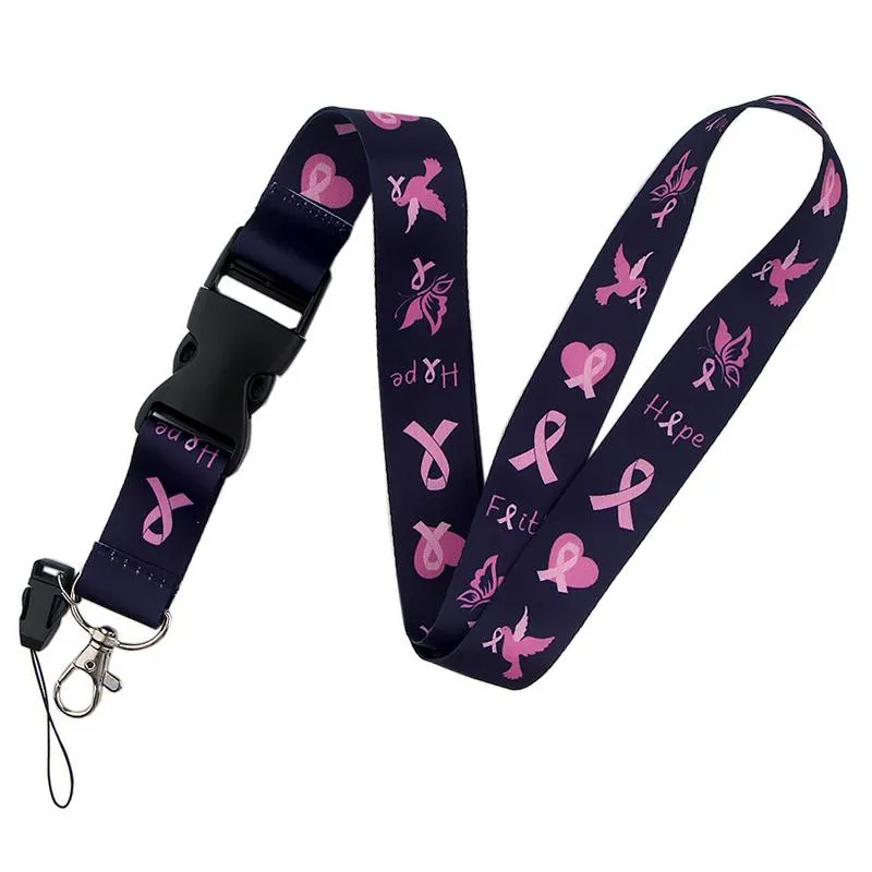 Pink Ribbon Breast Cancer Awareness Lanyard Keychain DIY Hanging Rope