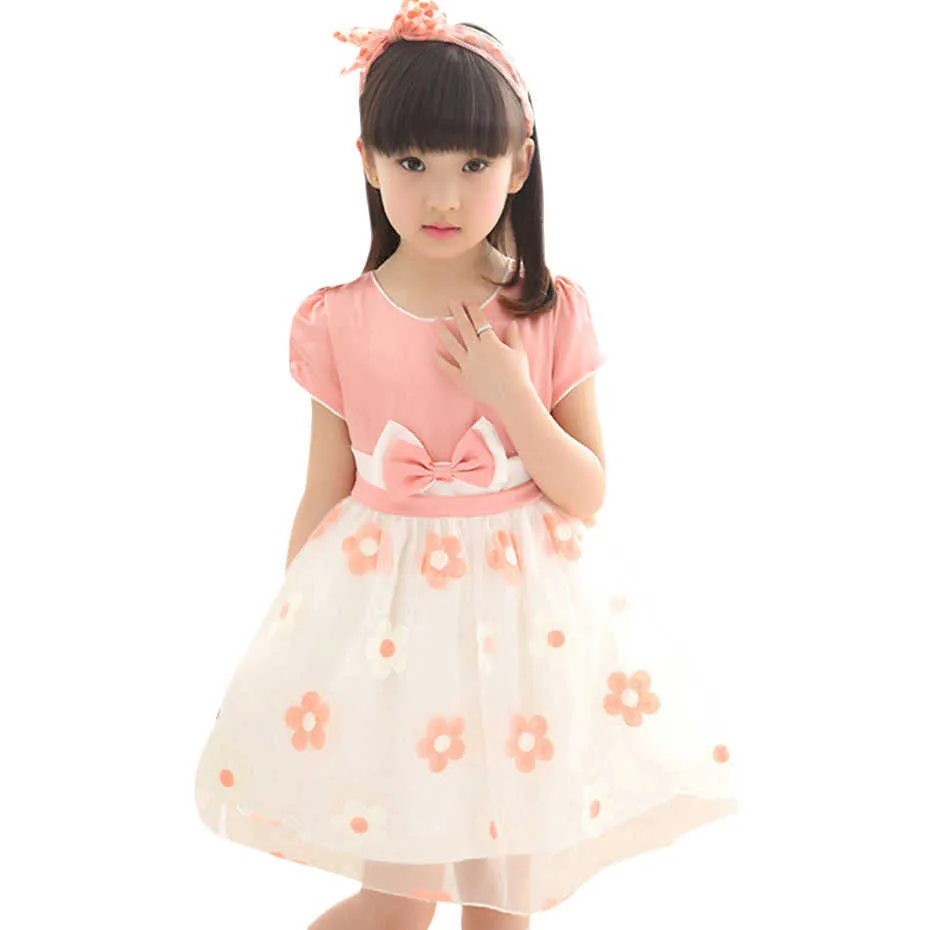 Robe de princesse pour filles Floral Girls Robe Mesh Enfants Vêtements Bow Robe Enfant Été Teen Girl Vêtements 4 6 8 12 ans Printemps Q0716