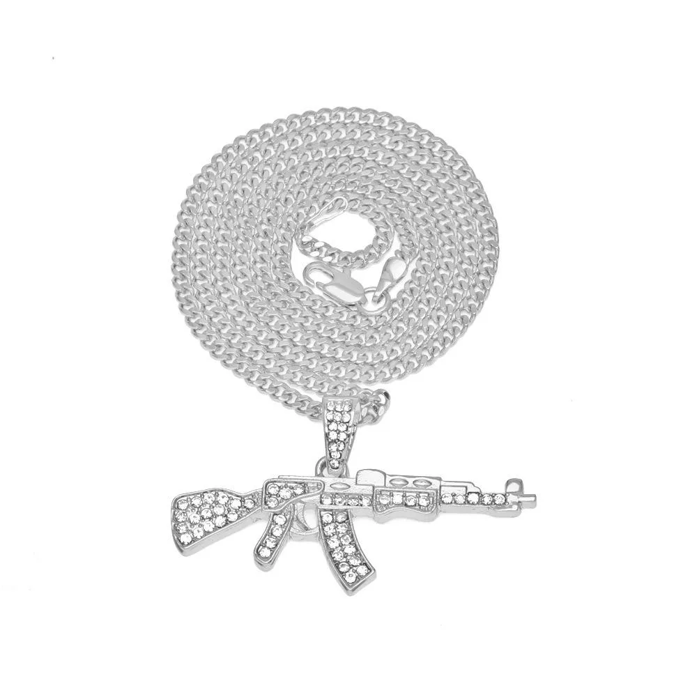 Collana Cubana Con Ciondolo Pistola AK47 In Cristallo Ghiacciato Hip - Foto 8