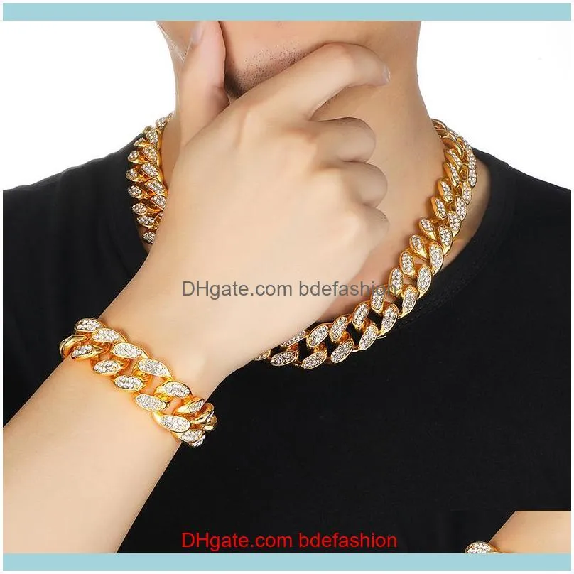 20mm 7/8/9/10inches Hip Hop Gold Silver Simulated Diamond Bracelet Iced Out  Cuban Link Bracelets