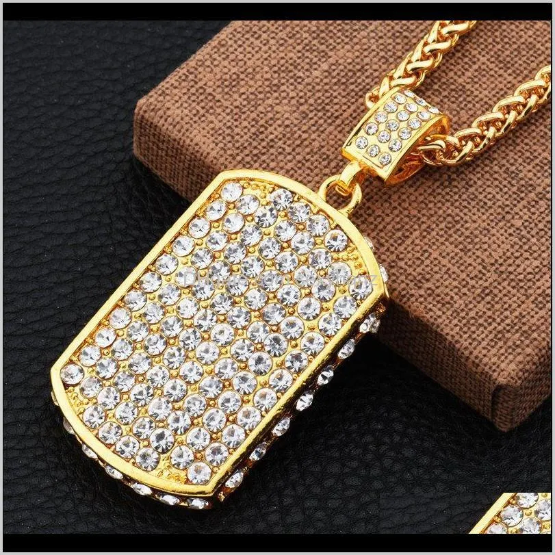 Men Iced Out Fully Rhinestone Pendant Necklace Hip Hop Bling Fashion Jewelry 18k Gold Plated 75cm Long Chain Necklaces Mens Gifts