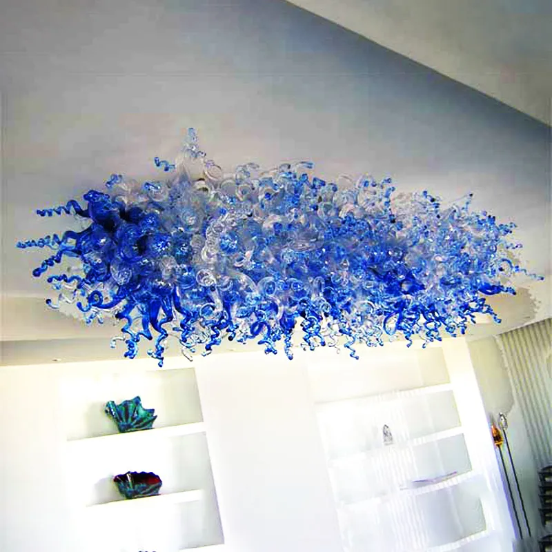 Moderna ljuskrona lampor blå och transparent färg 40 inches mun blås glas tak Led flush mount belysningsarmaturer som bor matsal