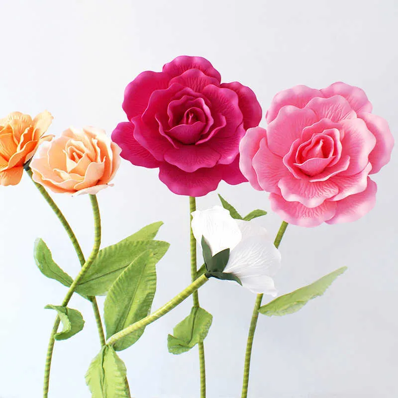Dev Yapay Çiçek Sahte Çiçek Büyük Köpük Gül Düğün Arka Plan Dekor Pencere Ekran Sahne Sevgililer Günü 210624
