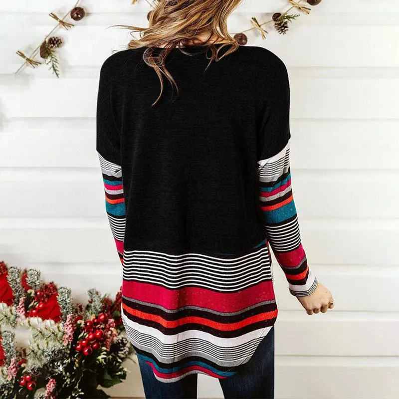 Artistic Striped Womens Long Sleeve Christmas Shirts Women For
