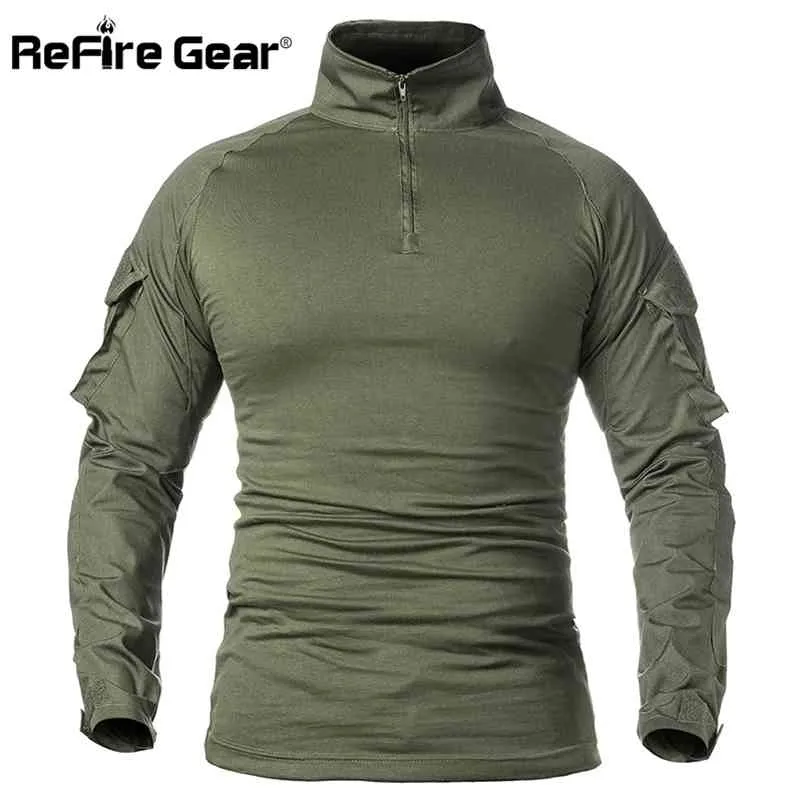 ReFire Gear Men Army Tactical T shirt SWAT Soldiers Military Combat T-Shirt Long Sleeve Camouflage Shirts Paintball T Shirts 5XL 210409