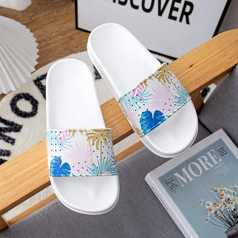 Zapatillas de verano para mujer, zapatillas deslizantes con estampado de palmeras, plataforma para baño, hogar, sandalias para mujer, moda 2022, chanclas antideslizantes para la playa