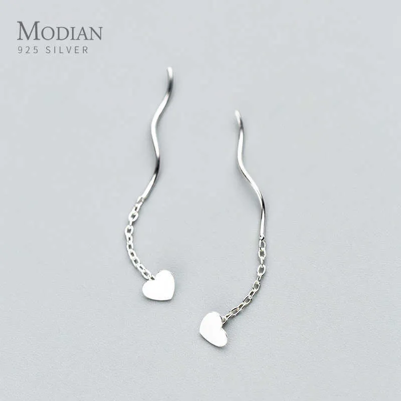 Orecchini a goccia lunga a forma di cuore con catena a nappa lunga per donna Ragazza gioielli in argento sterling 925 genuino per le vacanze di moda 210707