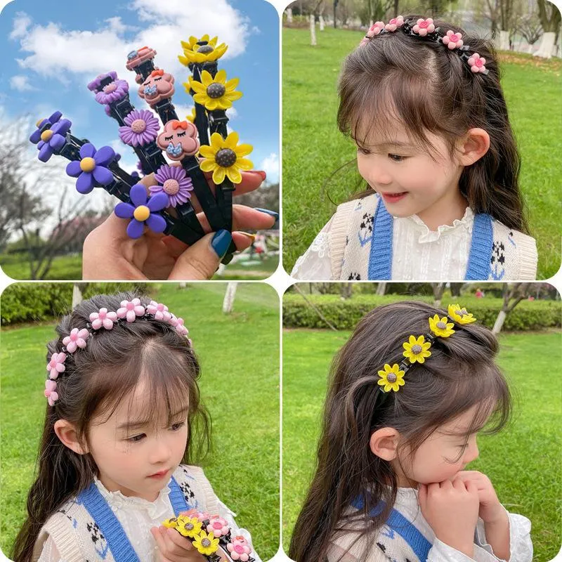 Dziewczyny Cute Flower Podwójne Wybuch Fryzury Pleciony Hairbands Kids Sweet Włosów Ornament Główny Akcesoria Mody